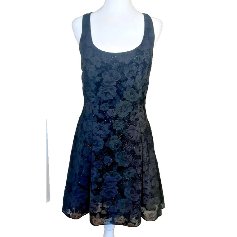Vintage Zum Zum Black Burnout Velvet Lined‎ Criss Cross Cocktail Dress Size 9-10